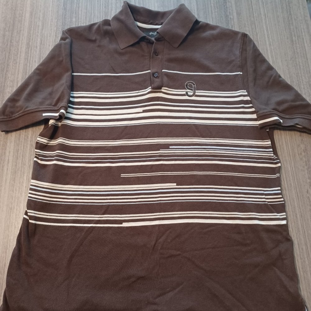 Vintage Sean John Brown Collared 1/4 Button Striped Casual Shirt Men's 2XL